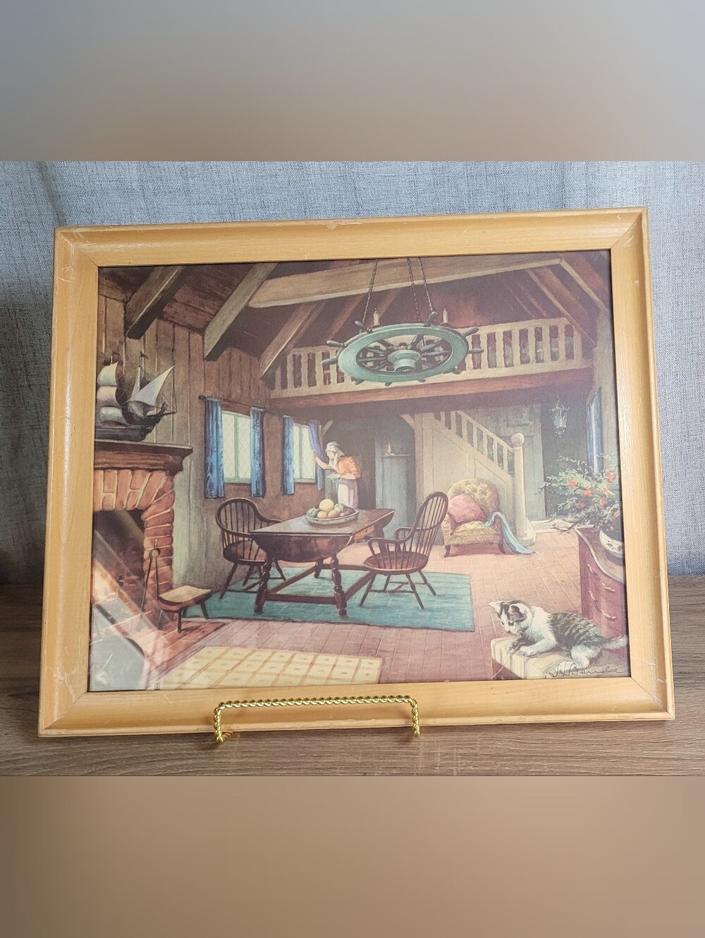 Stanislaus Bender Dutch Colonial 1941 Print Rustic Cabin Cat Vintage